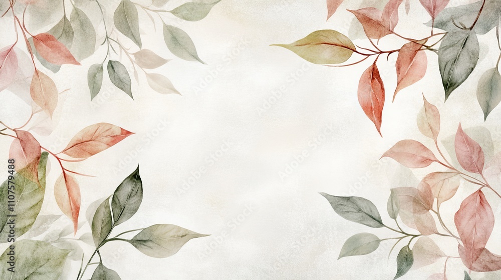 Obraz premium Abstract pastel leaves, Botanical design, Watercolor foliage pattern, Fall leaf print, Artistic nature illustration