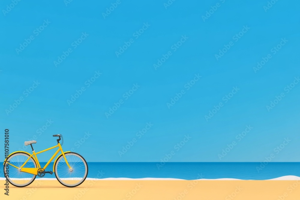 Fototapeta premium A minimal graphic of a bicycle parked on a beach, with waves illustrated in simple curved lines