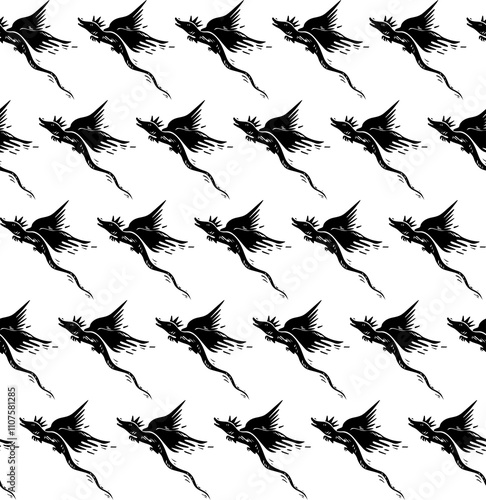 Seamless pattern with flying dragons