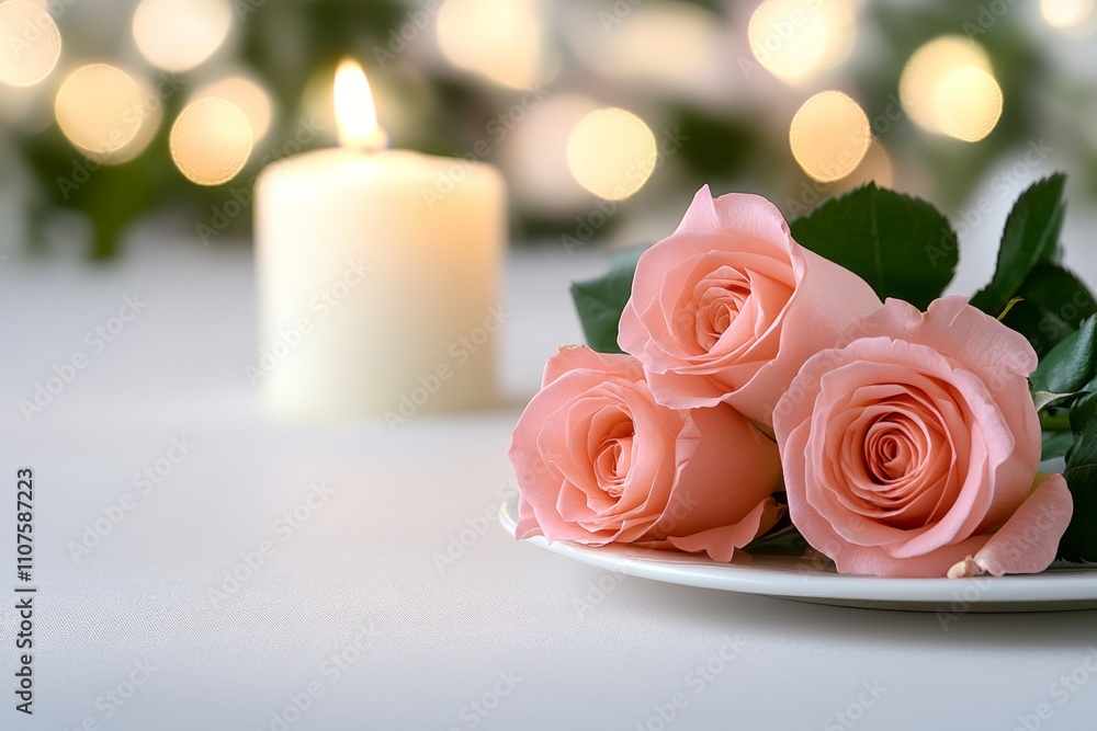 A shot of a romantic anniversary celebration with a couple dining by candlelight, surrounded by roses A shot of a romantic anniversary celebration with a couple dining by candlelight, surrounded by roses