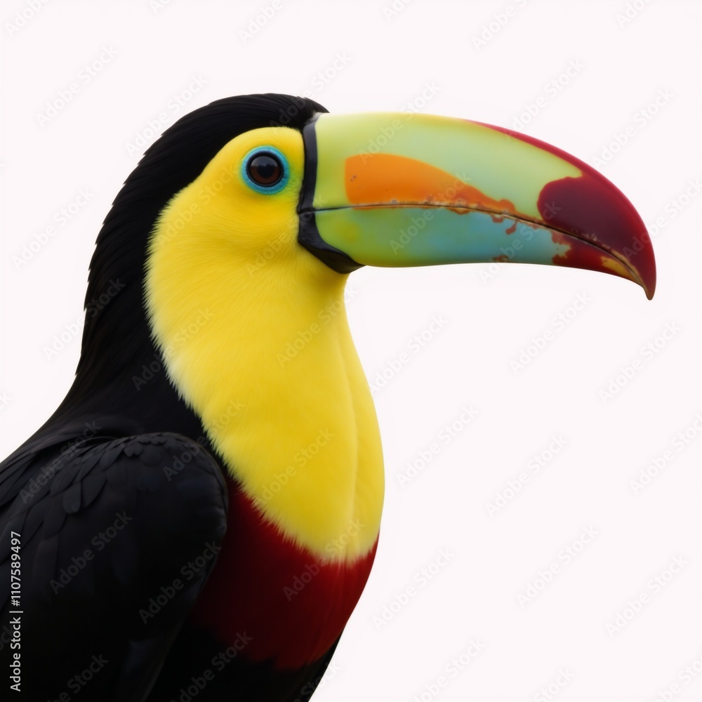 Fototapeta premium A vibrant isolate toucan image with a focus on its colorful beak suitable for education nature themes or tropics