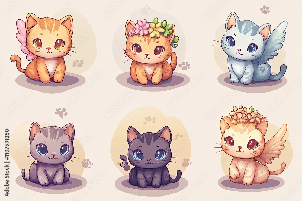 Fototapeta premium Unique Kawaii Cat Sticker Collection