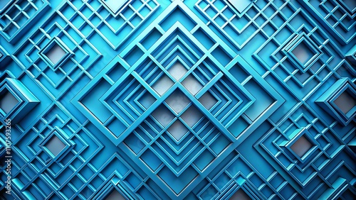 Captivating Blue Diamond and Diagonal Line Pattern on Light Blue Background, Featuring Linked Diagonal Lines and Hexagons in an Abstract Maze Design for Modern Interior Decor photo