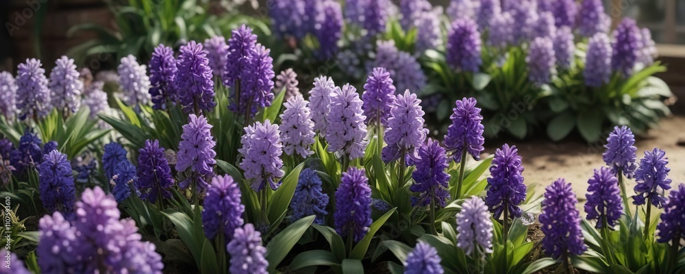 Obraz premium Purple hyacinths and violets in a beautiful floral composition, blossom, hyacinth