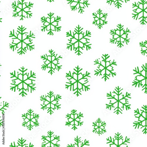 Ideas for Christmas decorations featuring green snowflakes on a white backdrop.
