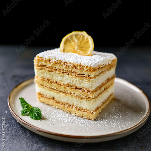 Classic Romanian Prajitura Alba-ca-Zapada  with Lemon Buttercream photo