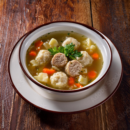 Traditional Leberknodelsuppe with Hearty Liver Dumplings and Broth photo