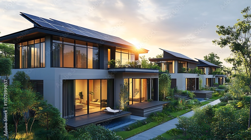 Fototapeta premium Urban eco-friendly homes aerial perspectives on sustainable living