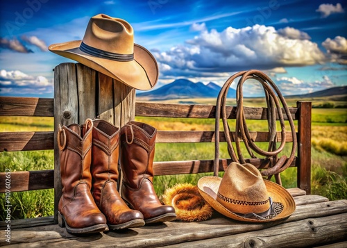 Captivating Cowgirl Lifestyle: Rustic Charm and Western Fashion in a Stunning Product Photography Setting Showcasing Authentic Accessories and Apparel for the True Cowgirl Spirit photo