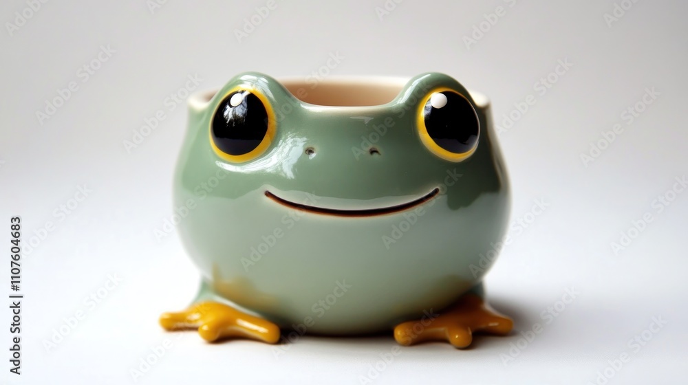 Cute green frog-shaped ceramic planter. Cute green frog-shaped ceramic planter.