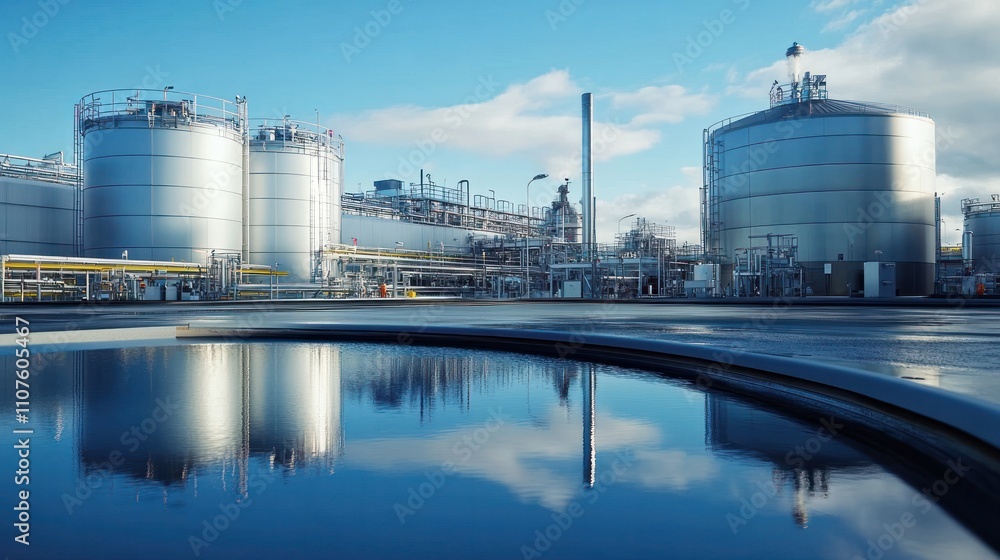 Obraz premium Fuel processing plant with advanced technology and sleek, modern design, highlighting efficiency