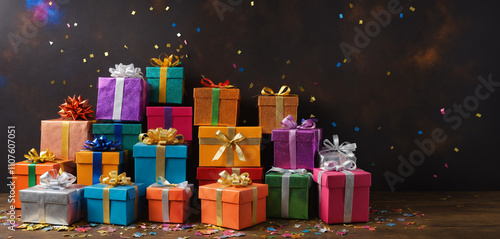 A Festive Gift Boxes in the occasion of celebration, This title captures the essence of the holiday season with a touch of sparkle and celebration