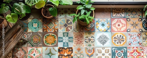 Ornate and colorful tiled hallway with open doors