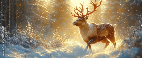 rudolph the rednosed reindeer prances through a winter forest surrounded by snowladen trees embodying the spirit of christmas with a touch of whimsy and magic in the crisp cool air photo