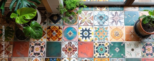 Ornate and colorful tiled hallway with open doors