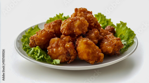 Delicious pakoras served on a white plate, isolated on a clean white background photo