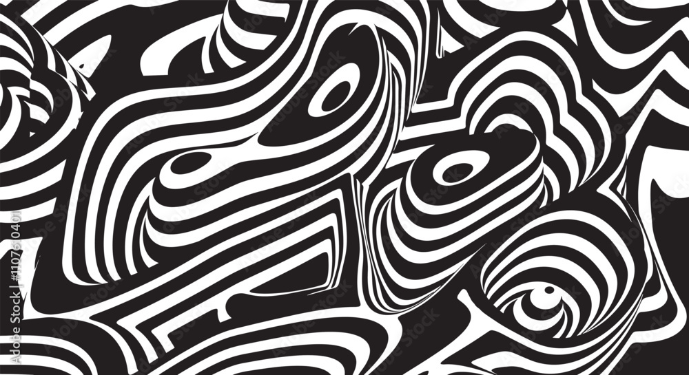 Fototapeta premium Trippy Waves Ripple Pattern. Black and white retro wave pattern reminding optical illusions