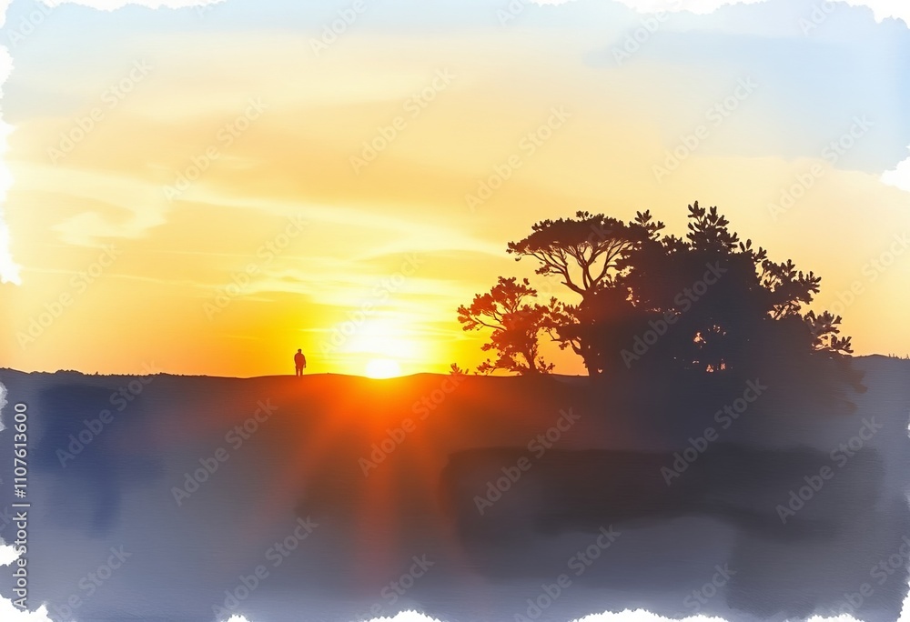 Naklejka premium Watercolor Sunset Sunsets given a watercolor treatment blending