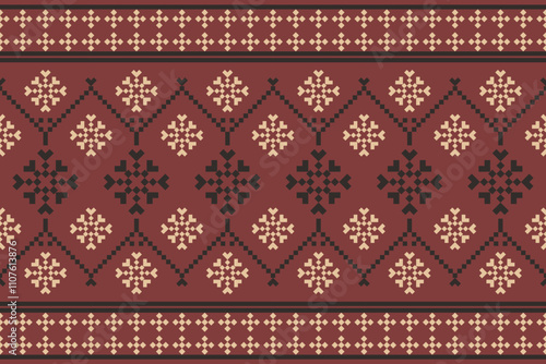 Geometric and cross stitch traditional ethnic pattern.floral pixel art embroidery. Elegance background abstract Aztec seamless pattern for fabric,cloth,dress,carpet,curtain,sarong,batik,wallpaper.