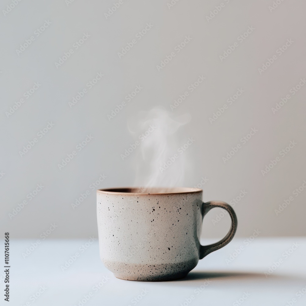 Fototapeta premium Steaming Coffee Cup on Plain White Surface