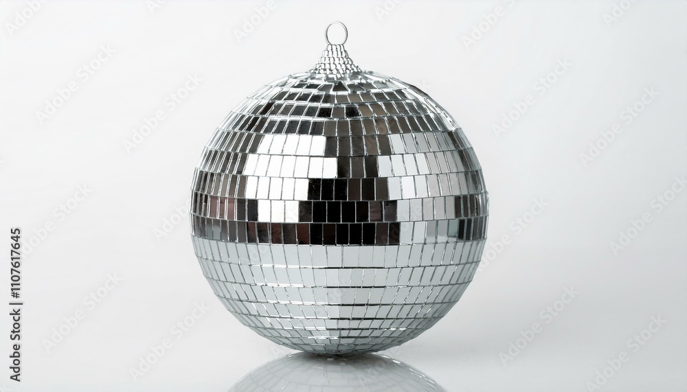 Fototapeta premium Silver disco mirror ball on isolated white background