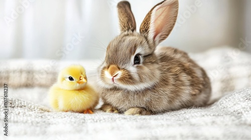 Wallpaper Mural Adorable Bunny and Chick: A Symbol of Spring's Gentle Arrival Torontodigital.ca