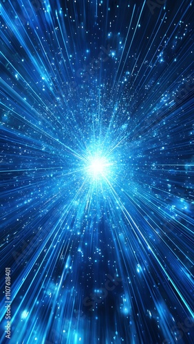 Abstract time tunnel background made of blue light rays