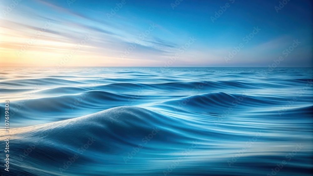Gentle Ripples Across the Calm Ocean, a Soft Blue Horizon with a Subtle Glow of the Setting Sun Gentle Ripples Across the Calm Ocean, a Soft Blue Horizon with a Subtle Glow of the Setting Sun