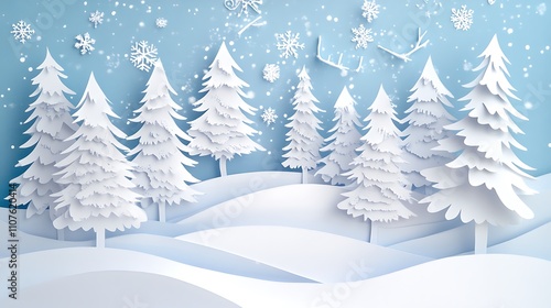 Wallpaper Mural Gentle snowfall Merry Christmas text calligraphic lettering paper cut scene peaceful design Torontodigital.ca