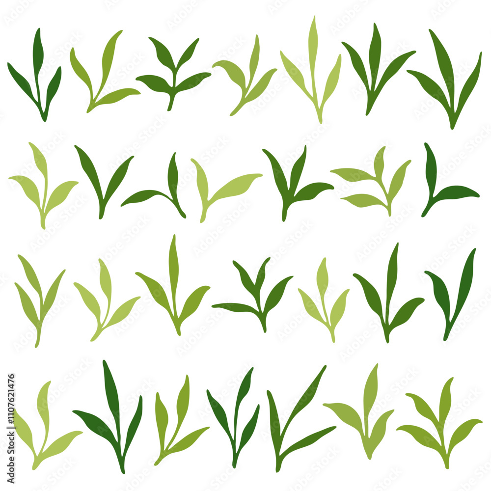 Fototapeta premium Set of different branches with leaves. Flat vector illustration.