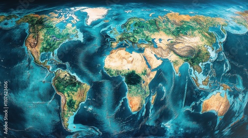 High-Resolution Map of the World from Space with Vibrant Earth Tones photo