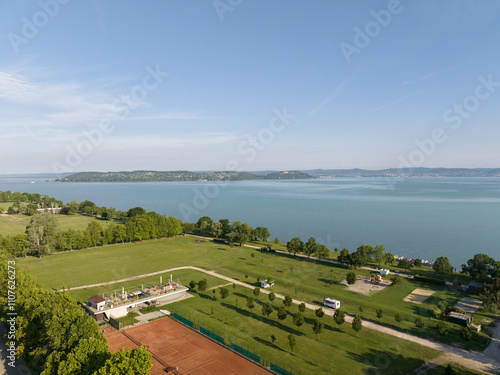 Aerial view of the Zamardi recreation area on Lake Balaton in Hungary photo