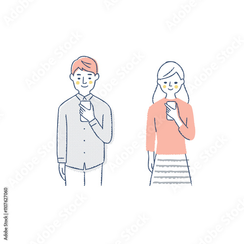 スマートフォンの画面を見ている若い男女