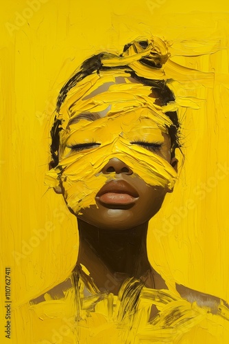 A stunning portrait enhanced by vibrant yellow paint textures, evoking emotional depth and creativity. photo