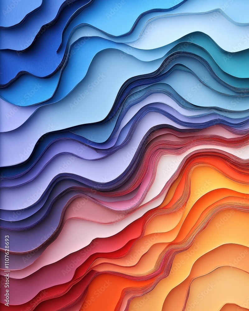 Fototapeta premium Layered paper-cut abstract design in smooth gradient colors creating a harmonious flow of shapes
