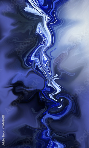 digital artwork in abstract patterns with the unique shape in blue white color gradations 
