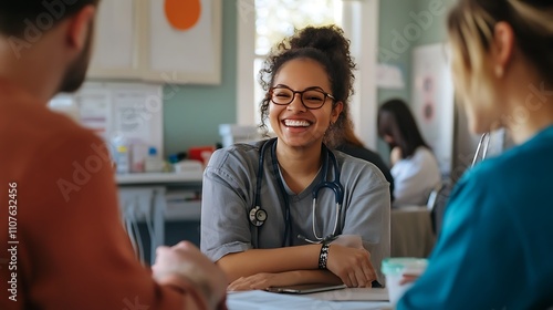 Volunteers at a community health fair providing wellness advice and screenings