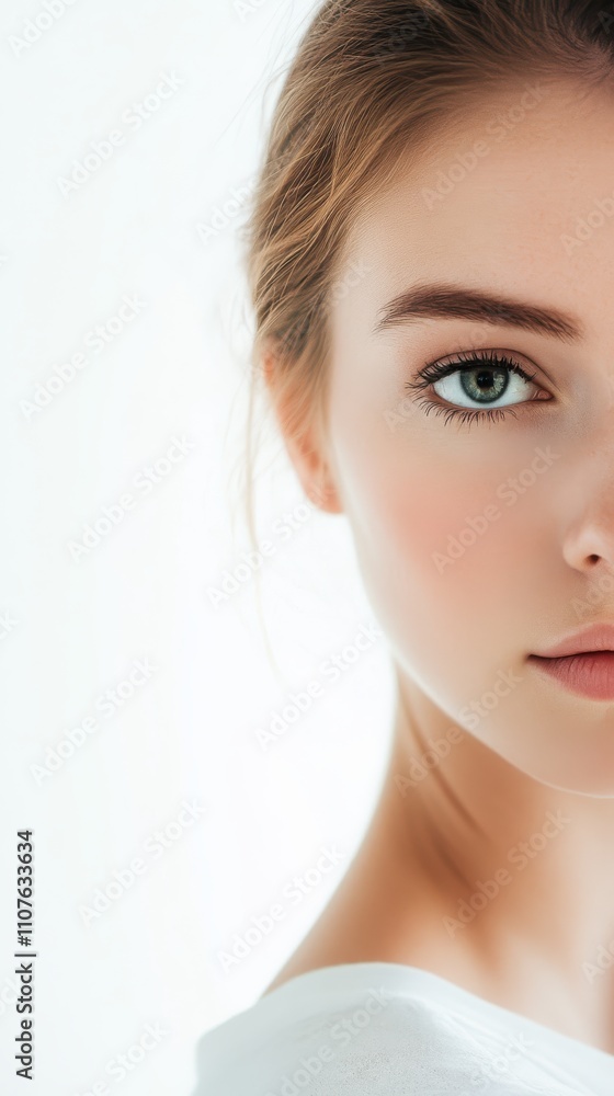 Fototapeta premium Female Model Fashion with High-Key Lighting and Clean White Background