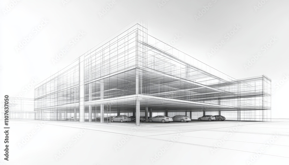 Naklejka premium wireframe design of multi story parking garage showcasing structure and space