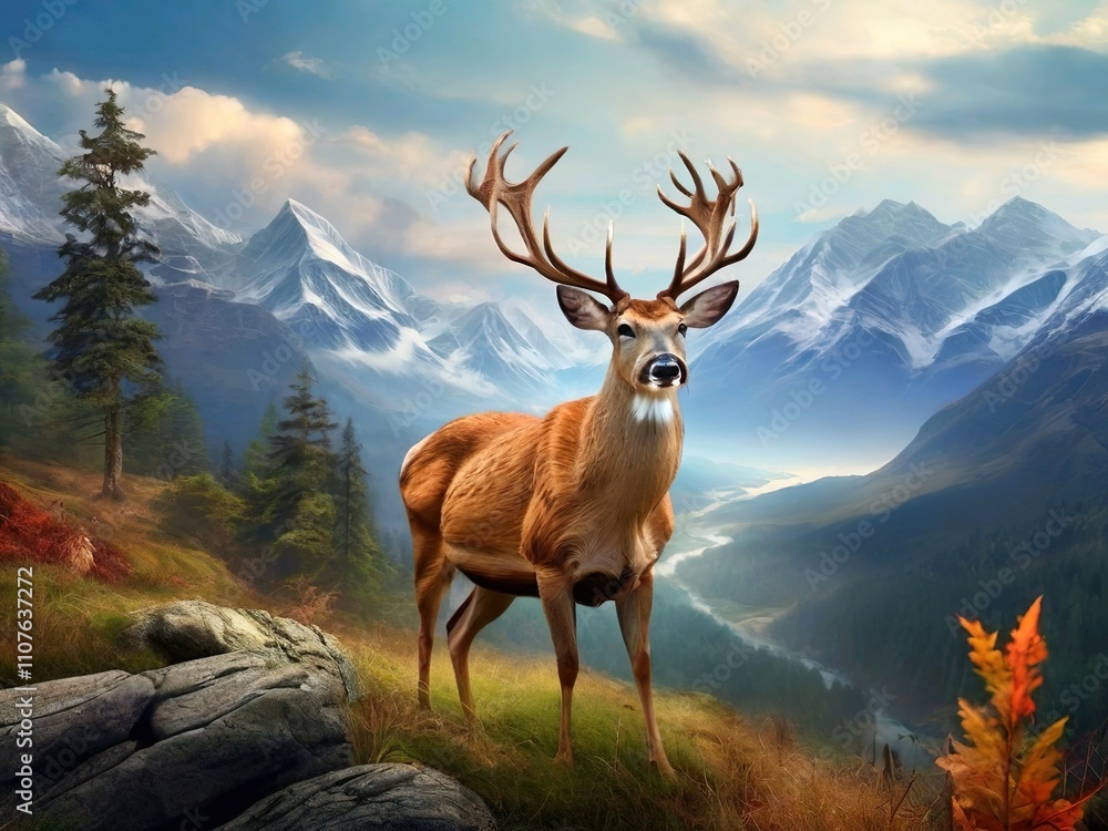 Fototapeta premium Majestic Deer in a Mountain Landscape