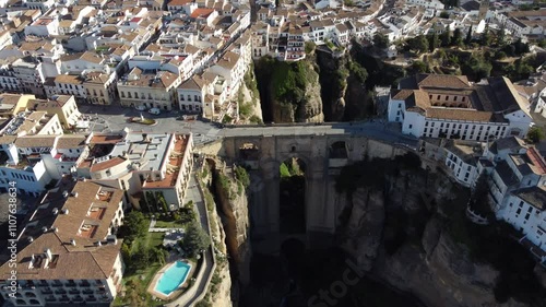 Video of city Ronda and bridge Puente Nuevo, Andalusia region in Spain, drone video