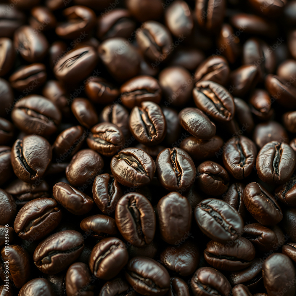 Obraz premium Close-Up of Roasted Coffee Beans Background – Textured and Aromatic Image