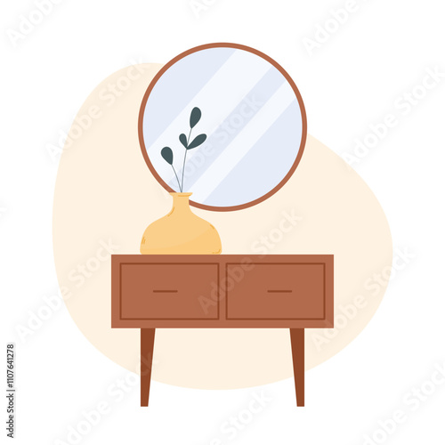 Contemporary commode with flowers in a vase