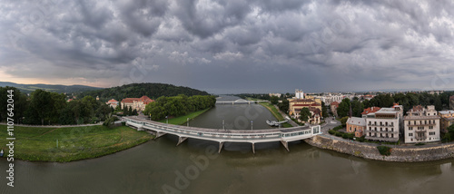 Aerial view of the river Vah and the city of Piestany in Slovakia