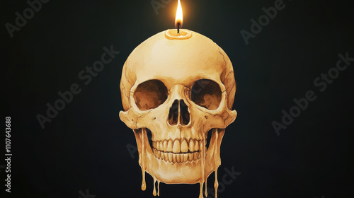 Candlelit skull dripping wax study in gothic style watercolor art darkly atmospheric setting captivating viewpoint for creative inspiration photo