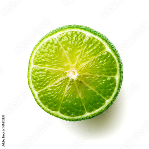 Halved lime, vibrant green citrus fruit.