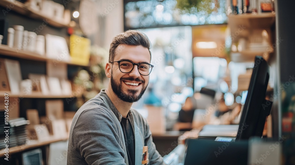 Image of a small business owner managing daily operations with focus on customer service, inventory management, and marketing strategies Image of a small business owner managing daily operations with focus on customer service, inventory management, and marketing strategies