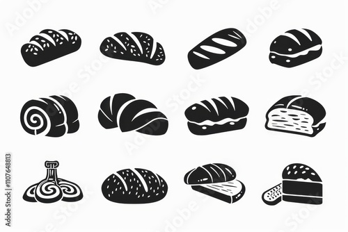 Wallpaper Mural Bread loaves icon, bakery products set, flat minimal pastry collection, baked buns, baguettes symbols Torontodigital.ca
