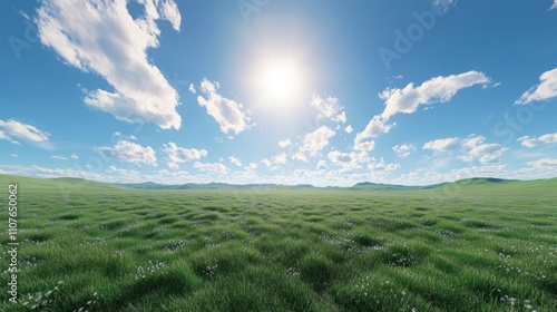 Long green valley, flawless clear sky and clouds, landscape photo photo