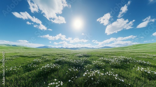 Long green valley, flawless clear sky and clouds, landscape photo photo